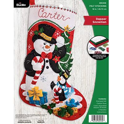 Bucilla , Dapper Snowman 18" Felt Applique Stocking Making Kit, Perfect for DIY Needlepoint Arts and Crafts, 89530E Bucilla , Dapper Snowman 18" Felt Applique Stocking Making Kit, Perfect for DIY Needlepoint Arts and Crafts, 89530E