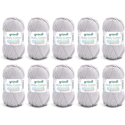 Gründl Baby Cotton Ull för stickning och virkning, babyull av 50% bomull, 50% polyakryl, slitstark och lättvårdad, 50 g/140 m, nåltjocklek: 3,5–4,5, 10 x 50 g), ljusgrå Gründl Baby Cotton Ull för stickning och virkning, babyull av 50% bomull, 50% polyakryl, slitstark och lättvårdad, 50 g/140 m, nåltjocklek: 3,5–4,5, 10 x 50 g), ljusgrå
