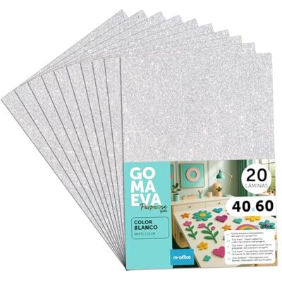 m-office Glitter Eva-gummi för hantverk, färgat skumgummi för kreativa projekt, perfekt för konst och hantverk, skola eller professionell användning, 40 x 60 cm (glittervit, 20 st) m-office Glitter Eva-gummi för hantverk, färgat skumgummi för kreativa projekt, perfekt för konst och hantverk, skola eller professionell användning, 40 x 60 cm (glittervit, 20 st)
