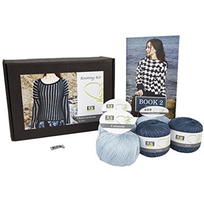 DesignEtte stick-set "landligt landskap", garn av 50% siden och 50% ull, siden, indigo, Large DesignEtte stick-set "landligt landskap", garn av 50% siden och 50% ull, siden, indigo, Large