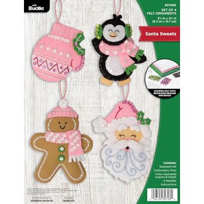 Bucilla , Santa Sweets, Filt Applique 4 Piece Ornament Making Kit, Perfekt för Holiday Gör-det-själv Konst och Hantverk, 89708E Bucilla , Santa Sweets, Filt Applique 4 Piece Ornament Making Kit, Perfekt för Holiday Gör-det-själv Konst och Hantverk, 89708E