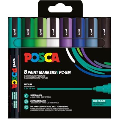 Posca Uni-Ball 182554 -märkpennor – 8 akrylpennor PC-5M – permanent märkpenna med rund spets 1,8–2,5 mm Posca Uni-Ball 182554 -märkpennor – 8 akrylpennor PC-5M – permanent märkpenna med rund spets 1,8–2,5 mm