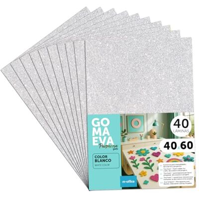 m-office Färgglada glitterskumplattor, 40 x 60 cm, skumark, glitterskum, idealisk för kreativ fritid, scrapbooking, skola eller manuella aktiviteter (vit, 40 st) m-office Färgglada glitterskumplattor, 40 x 60 cm, skumark, glitterskum, idealisk för kreativ fritid, scrapbooking, skola eller manuella aktiviteter (vit, 40 st)
