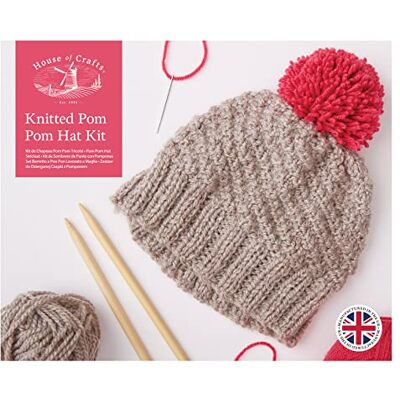 House of Crafts stickad pom-hatt, enkel hantverkssats set, flerfärgad, inkluderar 100 g boll tjock akrylull, 50 g boll av akryl baby DK ull, bambu sticknålar, synål House of Crafts stickad pom-hatt, enkel hantverkssats set, flerfärgad, inkluderar 100 g boll tjock akrylull, 50 g boll av akryl baby DK ull, bambu sticknålar, synål