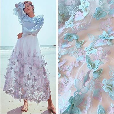 Kinsde 51" Width 3D Butterfly Floral Flower Embroidered Tulle Lace Fabric Mesh Lace Fabric by The Yard for DIY Handmade Clothing Wedding Dress Home Decor (3 Yard, Light Blue) Kinsde 51" Width 3D Butterfly Floral Flower Embroidered Tulle Lace Fabric Mesh Lace Fabric by The Yard for DIY Handmade Clothing Wedding Dress Home Decor (3 Yard, Light Blue)