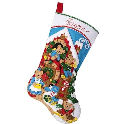 Bucilla , Bear-y Merry Christmas, Felt Applique 18" Stocking Making Kit, Perfect for DIY Arts and Crafts, 89597E Bucilla , Bear-y Merry Christmas, Felt Applique 18" Stocking Making Kit, Perfect for DIY Arts and Crafts, 89597E