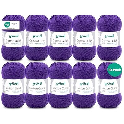 Gründl Cotton Quick Uni stickgarn/virkgarn, 10 nystan om 50 g (färgglatt garn tillverkat av 100% bomull, OEKO-TEX certifierad, 50 g/125 m, nåltjocklek: 3 – 4, 10 x 50 g), plommon Gründl Cotton Quick Uni stickgarn/virkgarn, 10 nystan om 50 g (färgglatt garn tillverkat av 100% bomull, OEKO-TEX certifierad, 50 g/125 m, nåltjocklek: 3 – 4, 10 x 50 g), plommon