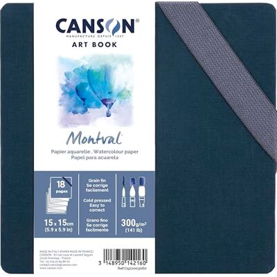 Canson Professional Book, akvarellpapper, finkorn, 300 gsm, dragspelsbok, hårt omslag, 15 x 15 cm, vit, 18 sidor Canson Professional Book, akvarellpapper, finkorn, 300 gsm, dragspelsbok, hårt omslag, 15 x 15 cm, vit, 18 sidor