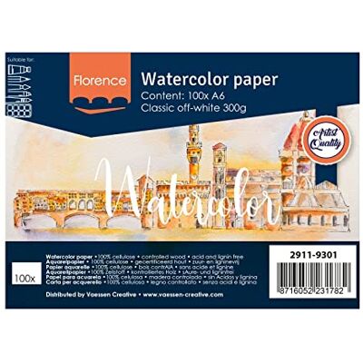 Creative Florence Akvarellpapper Fin Struktur, Vattenfärgspapper för Akvarelltekniker A6, Benvit, Akvarellark för Målning, Scrapbooking och Pappershantverk, 300 Gsm Creative Florence Akvarellpapper Fin Struktur, Vattenfärgspapper för Akvarelltekniker A6, Benvit, Akvarellark för Målning, Scrapbooking och Pappershantverk, 300 Gsm