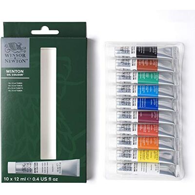 Winsor & Newton 1490701 Winton oljefärg fin högkvalitativ oljefärg, jämn konsistens, ljusbeständig, hög täckförmåga, rik på färgpigment – nybörjarset 10 färger i 12 ml tuber Winsor & Newton 1490701 Winton oljefärg fin högkvalitativ oljefärg, jämn konsistens, ljusbeständig, hög täckförmåga, rik på färgpigment – nybörjarset 10 färger i 12 ml tuber