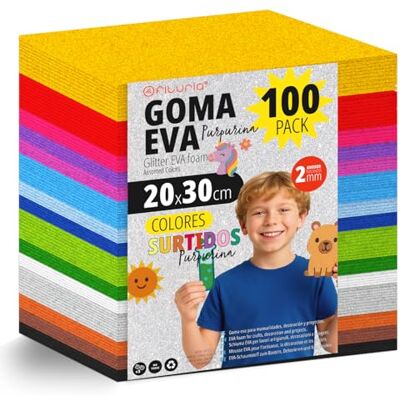 OFITURIA Set med 100 ark Eva gummi, blandade färger, storlek 20 x 30 cm, 15 olika färger, perfekt för gör-det-själv, skola, kreativt hantverk, hobby och konst (glitter) OFITURIA Set med 100 ark Eva gummi, blandade färger, storlek 20 x 30 cm, 15 olika färger, perfekt för gör-det-själv, skola, kreativt hantverk, hobby och konst (glitter)