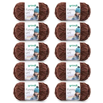Gründl Funny uni stick- och virkgarn (sammetsliknande chenille-garn tillverkat av 100% polyester, 10 x 100 g/120 m, nåltjocklek: 5 – 6), brun Gründl Funny uni stick- och virkgarn (sammetsliknande chenille-garn tillverkat av 100% polyester, 10 x 100 g/120 m, nåltjocklek: 5 – 6), brun