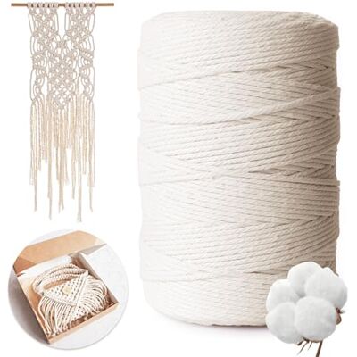 AiQInu makramégarn 3 mm x 300 m, 100% naturligt bomullsgarn för pyssel, vägghängning, stickning, gör-det-själv, dekoration beige AiQInu makramégarn 3 mm x 300 m, 100% naturligt bomullsgarn för pyssel, vägghängning, stickning, gör-det-själv, dekoration beige