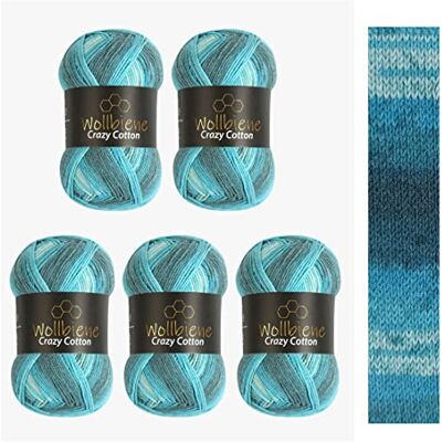 Wollbiene 5 x 100 g ullbi galen bomull batik 500 gram med färggradient 55% bomull flerfärgad stickad ull virkad ull ull året runt ull (5200 petrol turkos vit) Wollbiene 5 x 100 g ullbi galen bomull batik 500 gram med färggradient 55% bomull flerfärgad stickad ull virkad ull ull året runt ull (5200 petrol turkos vit)