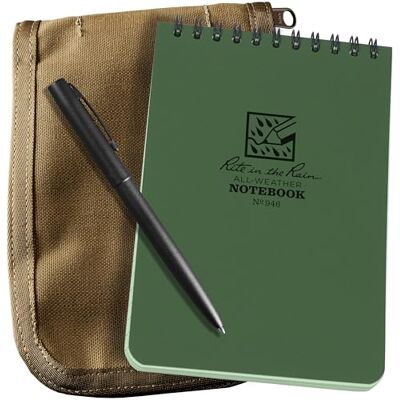 Rite in the Rain Väderbeständig 10 cm x 15 cm Top Spiral Notebook Kit: Tan CORDURA tygfodral, 10 cm x 15 cm grön anteckningsbok och en väderbeständig penna (nr. 946-KIT) Rite in the Rain Väderbeständig 10 cm x 15 cm Top Spiral Notebook Kit: Tan CORDURA tygfodral, 10 cm x 15 cm grön anteckningsbok och en väderbeständig penna (nr. 946-KIT)