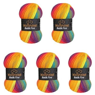 Wollbiene 5 x 100 g ullbi batik fin 500 gram ull med färggradient flerfärgad stickad ull virkull (5910 regnbåge) Wollbiene 5 x 100 g ullbi batik fin 500 gram ull med färggradient flerfärgad stickad ull virkull (5910 regnbåge)