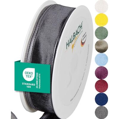 Halbach sidenband premium presentband med trådkant bredd 25 mm längd 25 m Öko-Tex 100 certifierat band Taftband Made in Germany, färg: mörkgrå Halbach sidenband premium presentband med trådkant bredd 25 mm längd 25 m Öko-Tex 100 certifierat band Taftband Made in Germany, färg: mörkgrå