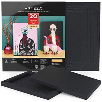ARTEZA Mixed Media papper vikbar canvasdyna, 20,4 x 28 cm, 20 ark svart ritpapper, konsttillbehör för våta och torra medier ARTEZA Mixed Media papper vikbar canvasdyna, 20,4 x 28 cm, 20 ark svart ritpapper, konsttillbehör för våta och torra medier