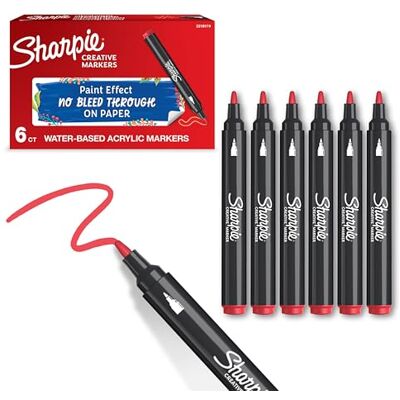 Sharpie Creative Marker Akrylpennor för målning Vattenbaserade märkpennor för målning Bläcket rinner inte och fungerar på nästan alla ytor Kulspets Röd 6 Räkningar Sharpie Creative Marker Akrylpennor för målning Vattenbaserade märkpennor för målning Bläcket rinner inte och fungerar på nästan alla ytor Kulspets Röd 6 Räkningar