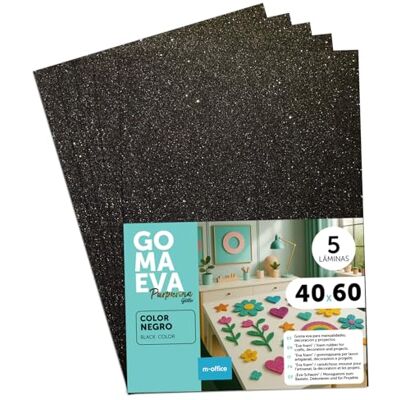 m-office Färgglada Glitterade Eva Gummiark, Crepla Gummi för Scrapbooking, Skola, Kreativa Kartonger, Hantverk, Scenografiska Kakor, Skola eller Konstprojekt 40 x 60 cm (Svart, 5uds) m-office Färgglada Glitterade Eva Gummiark, Crepla Gummi för Scrapbooking, Skola, Kreativa Kartonger, Hantverk, Scenografiska Kakor, Skola eller Konstprojekt 40 x 60 cm (Svart, 5uds)