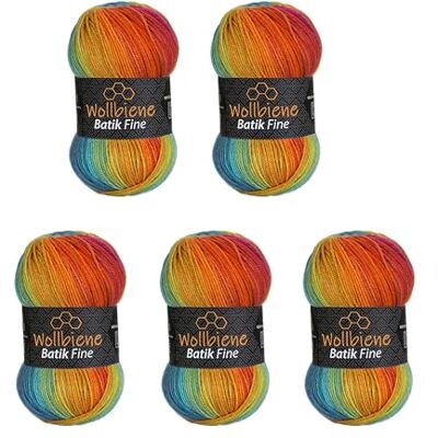 Wollbiene 5 x 100 g ullbi batik fin 500 gram ull med färggradient flerfärgad stickad ull virkull (2060 bär orange grön turkos) Wollbiene 5 x 100 g ullbi batik fin 500 gram ull med färggradient flerfärgad stickad ull virkull (2060 bär orange grön turkos)