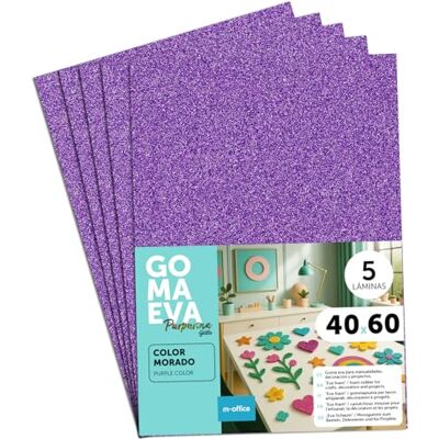 m-office Glitter Eva-gummi för hantverk, färgat skumgummi för kreativa projekt, perfekt för konst och hantverk, skola eller professionell användning, 40 x 60 cm (lila lila, 5 st) m-office Glitter Eva-gummi för hantverk, färgat skumgummi för kreativa projekt, perfekt för konst och hantverk, skola eller professionell användning, 40 x 60 cm (lila lila, 5 st)