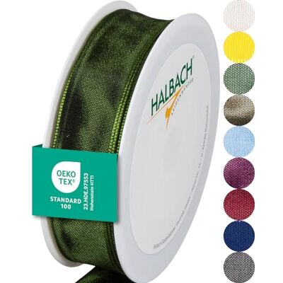 Halbach Seidenbänder Halbach sidenband premium presentband med trådkant bredd 25 mm längd 25 m Öko-Tex 100 certifierat band Taftband Made in Germany, färg: mörkgrön Halbach Seidenbänder Halbach sidenband premium presentband med trådkant bredd 25 mm längd 25 m Öko-Tex 100 certifierat band Taftband Made in Germany, färg: mörkgrön