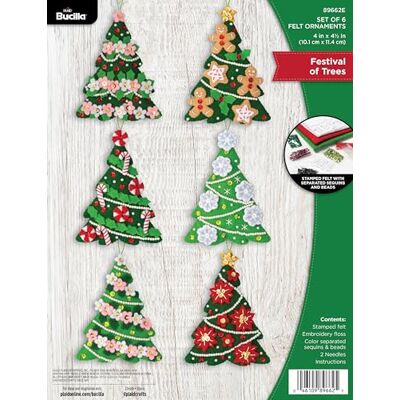 Bucilla , Festival of Trees, Felt Applique 6 Piece Ornament Making Kit, Perfect for DIY Arts and Crafts Projects, 89662E Bucilla , Festival of Trees, Felt Applique 6 Piece Ornament Making Kit, Perfect for DIY Arts and Crafts Projects, 89662E