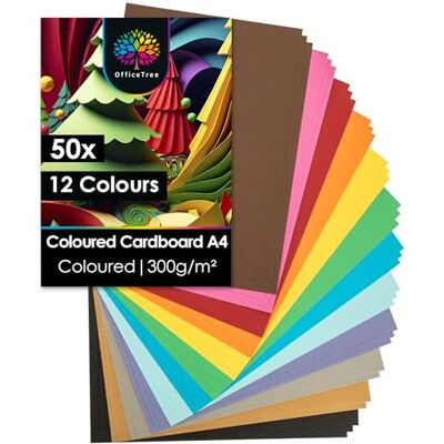 OfficeTree 50 Ark A4 Färgat Papper DIN A4 300 g/m² 12 Färger med Guld- och Silverark Färgat Papper A4 Hantverkskort för Barn Hantverkskort OfficeTree 50 Ark A4 Färgat Papper DIN A4 300 g/m² 12 Färger med Guld- och Silverark Färgat Papper A4 Hantverkskort för Barn Hantverkskort
