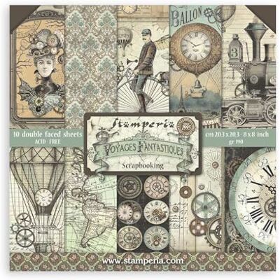 Stamperia INTERNATIONAL, KFT -Mini Scrapbooking Pad-Voyages Fantastiska iques, flerfärgad, 20 x 20 cm Stamperia INTERNATIONAL, KFT -Mini Scrapbooking Pad-Voyages Fantastiska iques, flerfärgad, 20 x 20 cm