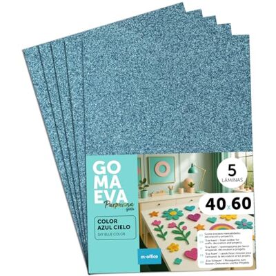 m-office Färgglada Glitterade Eva Gummiark, Crepla Gummi för Scrapbooking, Skola, Kreativa Kartonger, Hantverk, Scenografiska Kakor, Skola eller Konstprojekt 40 x 60 cm (Himmelsblå, 5uds) m-office Färgglada Glitterade Eva Gummiark, Crepla Gummi för Scrapbooking, Skola, Kreativa Kartonger, Hantverk, Scenografiska Kakor, Skola eller Konstprojekt 40 x 60 cm (Himmelsblå, 5uds)