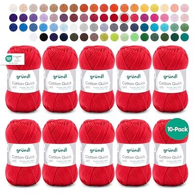 Gründl Ull Cotton Quick uni – tunn ull för virkning – stickgarn – virkgarn – glänsande och hudvänligt – 100% bomull – 10 nystan 50 g/125 m – nåltjocklek 3–4 – eldröd Gründl Ull Cotton Quick uni – tunn ull för virkning – stickgarn – virkgarn – glänsande och hudvänligt – 100% bomull – 10 nystan 50 g/125 m – nåltjocklek 3–4 – eldröd