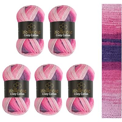 Wollbiene 5 x 100 g ullbi galen bomull batik 500 gram med färggradient 55% bomull flerfärgad stickad ull virkad ull ull året runt ull (6040 bär lila rosa) Wollbiene 5 x 100 g ullbi galen bomull batik 500 gram med färggradient 55% bomull flerfärgad stickad ull virkad ull ull året runt ull (6040 bär lila rosa)