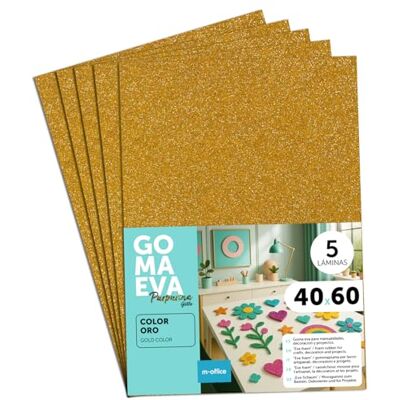 m-office Färgglada Glitterade Eva Gummiark, Crepla Gummi för Scrapbooking, Skola, Kreativa Kartonger, Hantverk, Scenografiska Kakor, Skola eller Konstprojekt 40x60 cm (Guld, 5uds) m-office Färgglada Glitterade Eva Gummiark, Crepla Gummi för Scrapbooking, Skola, Kreativa Kartonger, Hantverk, Scenografiska Kakor, Skola eller Konstprojekt 40x60 cm (Guld, 5uds)