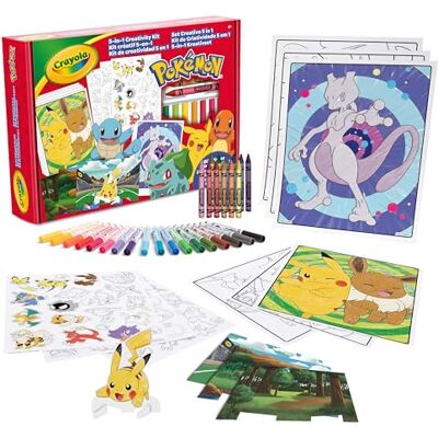 CRAYOLA Pokémon 5-i-1 kreativt set, med färgblad, markörer, färgpennor, klistermärken, 60 stycken, gåva för pojkar och flickor, från 4 år – 04-2924 12 färgpennor, 20 sidor, 3 sidor, kreativ pokémonlåda, rikt innehåll, allt i ordning, från 4 år CRAYOLA Pokémon 5-i-1 kreativt set, med färgblad, markörer, färgpennor, klistermärken, 60 stycken, gåva för pojkar och flickor, från 4 år – 04-2924 12 färgpennor, 20 sidor, 3 sidor, kreativ pokémonlåda, rikt innehåll, allt i ordning, från 4 år