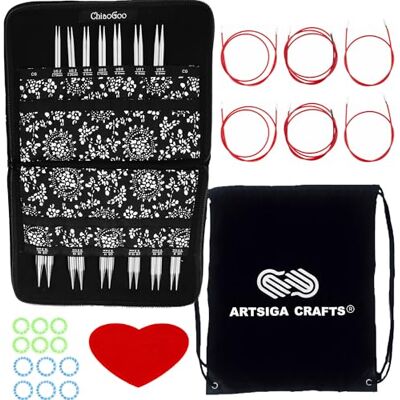 ChiaoGoo Twist röd spets 10,5, 13, 15 med 6 snören och 1 Artsiga pyssel, storlek US 2, 3, 4, 5, 6, 7, 8, 9, 10, 10,5, 11, 13, 15 med 6 snören paket med 1 Artsiga hantverk projektväska ChiaoGoo Twist röd spets 10,5, 13, 15 med 6 snören och 1 Artsiga pyssel, storlek US 2, 3, 4, 5, 6, 7, 8, 9, 10, 10,5, 11, 13, 15 med 6 snören paket med 1 Artsiga hantverk projektväska