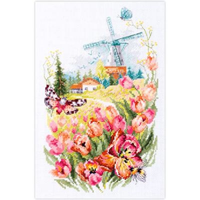 Magic Needle 210–350 ZW tulpaner från Holland korsstygnsset med räkningsmönster tvågart Edition, bomull, vit, 18 x 29 cm Magic Needle 210–350 ZW tulpaner från Holland korsstygnsset med räkningsmönster tvågart Edition, bomull, vit, 18 x 29 cm