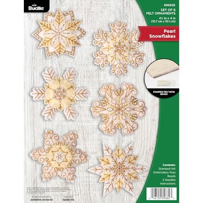 Bucilla , Pearl Snowflakes, Felt Applique 6 Piece Ornament Making Kit, Perfect for Holiday DIY Arts and Crafts, 89682E Bucilla , Pearl Snowflakes, Felt Applique 6 Piece Ornament Making Kit, Perfect for Holiday DIY Arts and Crafts, 89682E