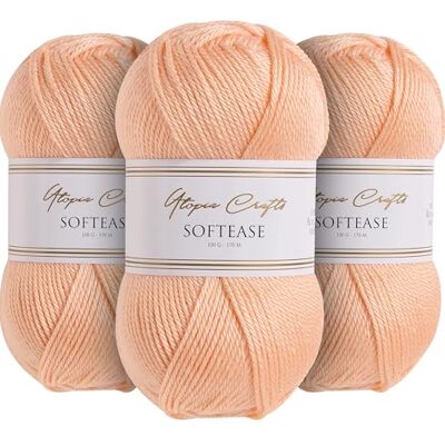Utopia Crafts Softease stickning och virkning garn 3 x 100 g (mjuk persika) Utopia Crafts Softease stickning och virkning garn 3 x 100 g (mjuk persika)