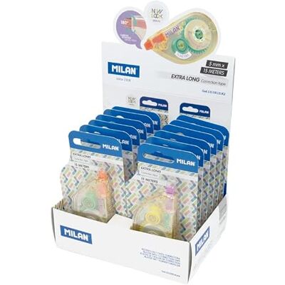 MILAN ® utställningslåda 12 blister korrigeringstejp 5 mm x 15 m, New Look-serien MILAN ® utställningslåda 12 blister korrigeringstejp 5 mm x 15 m, New Look-serien