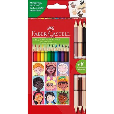 Faber-Castell trekantig färg pennset – 12 färger + 3 tvåfärgade hudtonpennor Faber-Castell trekantig färg pennset – 12 färger + 3 tvåfärgade hudtonpennor
