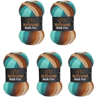 Wollbiene 5 x 100 g ullbi batik fin 500 gram ull med färggradient flerfärgad stickad ull virkull (1520 brun mynta vit) Wollbiene 5 x 100 g ullbi batik fin 500 gram ull med färggradient flerfärgad stickad ull virkull (1520 brun mynta vit)