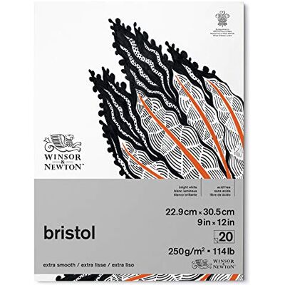 Winsor & Newton 6661548 Bristol ritpapper i block – 20 ark 22,9 x 30,5 cm, 250 g/m², huvudlimmad, strålande vitt papper för teckningar med tekniska pennor, fineliner, bläck, markörer Winsor & Newton 6661548 Bristol ritpapper i block – 20 ark 22,9 x 30,5 cm, 250 g/m², huvudlimmad, strålande vitt papper för teckningar med tekniska pennor, fineliner, bläck, markörer
