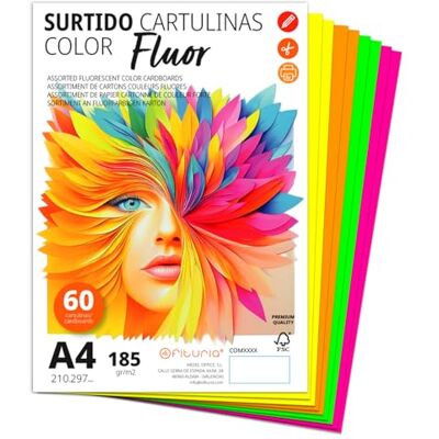 OFITURIA A4-färgpapper – 185 g/m2 för hantverk, utbildning, hem, konst eller företag, fluorescerat sortiment (50 kort) OFITURIA A4-färgpapper – 185 g/m2 för hantverk, utbildning, hem, konst eller företag, fluorescerat sortiment (50 kort)