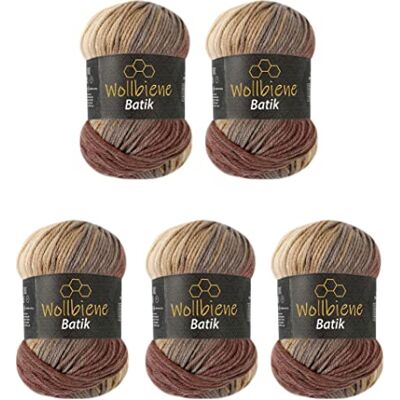 Wollbiene 5 x 100 g ullbi batik 500 gram ull med färggradient flerfärgad stickad ull virkull (5020 brun beige) Wollbiene 5 x 100 g ullbi batik 500 gram ull med färggradient flerfärgad stickad ull virkull (5020 brun beige)