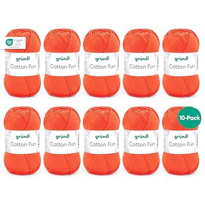 Gründl Cotton Fun stickgarn/virkgarn (mjukt garn tillverkat av 100% bomull, OEKO-TEX certifierad, 50 g/115 m, nåltjocklek: 3–4, 10 nystan á 50 g), orange Gründl Cotton Fun stickgarn/virkgarn (mjukt garn tillverkat av 100% bomull, OEKO-TEX certifierad, 50 g/115 m, nåltjocklek: 3–4, 10 nystan á 50 g), orange