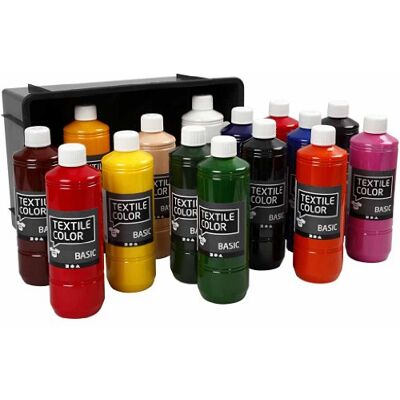 Creativ Textilfärg sortiment, asstd-färger, grundfärger, 15 x 500 ml Creativ Textilfärg sortiment, asstd-färger, grundfärger, 15 x 500 ml