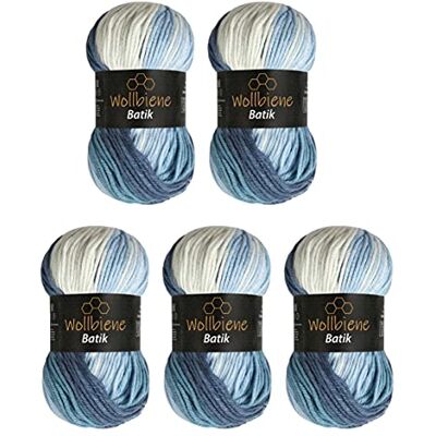 Wollbiene 5 x 100 g ullbi batik 500 gram ull med färggradient flerfärgad stickad ull virkull (5 500 blå vit) Wollbiene 5 x 100 g ullbi batik 500 gram ull med färggradient flerfärgad stickad ull virkull (5 500 blå vit)