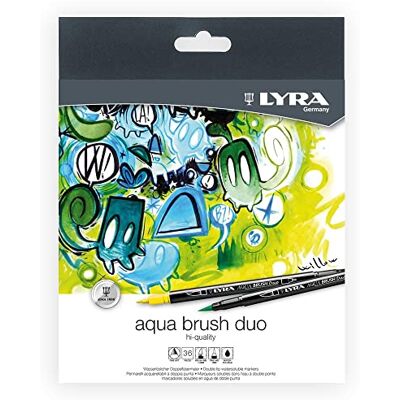 LYRA Aqua Brush Duo, Fine Art Brush Marker Set, Dual Tip, 36 Blandade färger, vattenlösliga pennor, perfekt för proffs och studenter LYRA Aqua Brush Duo, Fine Art Brush Marker Set, Dual Tip, 36 Blandade färger, vattenlösliga pennor, perfekt för proffs och studenter