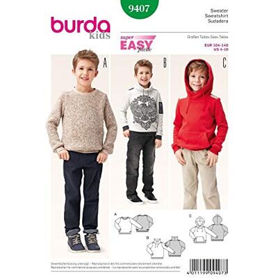 burdastyle Burda 9407 mönster tröja (barn, storlek 104–140) Nivå 1, superlätt burdastyle Burda 9407 mönster tröja (barn, storlek 104–140) Nivå 1, superlätt